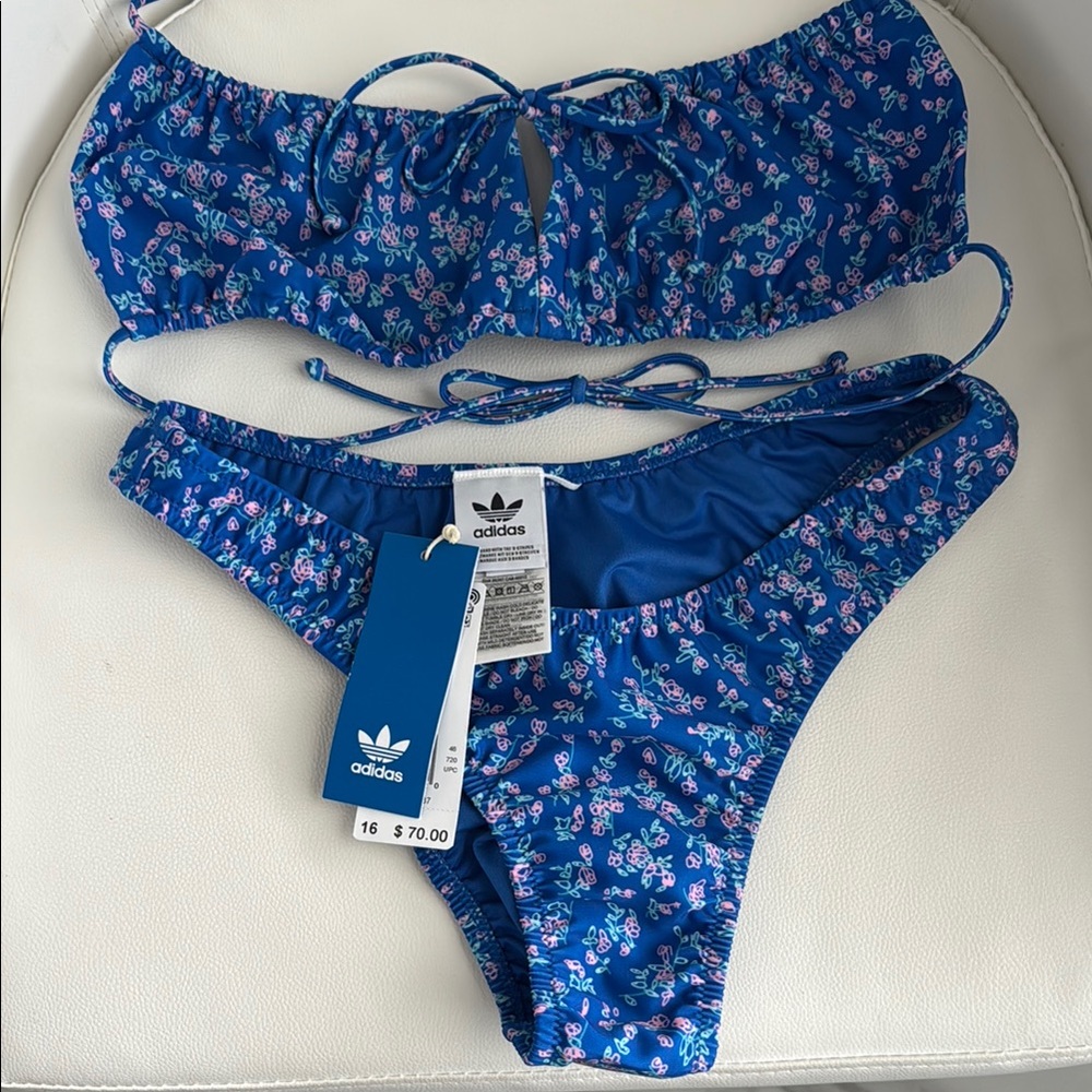 Adidas Kseniaschnaider Floral Blue Bikini Set. NWT